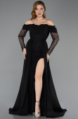 Robe de Soirée Longue Mousseline Noir ABU5602