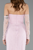 Robe de Soirée Longue Dantelle Poudre ABU5603