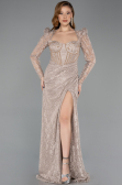 Robe de Soirée Longue Dantelle Vison ABU5604