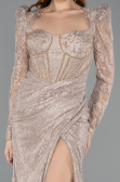 Robe de Soirée Longue Dantelle Vison ABU5604