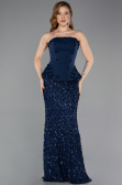 Robe Queue de Poisson Longue Dantelle Bleu Marine ABU5612