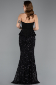 Robe Queue de Poisson Longue Dantelle Noir ABU5612