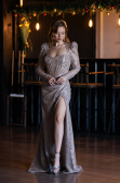 Robe de Soirée Longue Dantelle Vison ABU5604