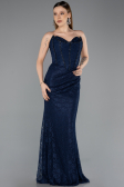 Robe de Soirée Longue Dantelle Bleu Marine ABU5587