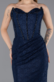 Robe de Soirée Longue Dantelle Bleu Marine ABU5587