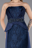 Robe de Soirée Longue Dantelle Bleu Marine ABU5615