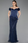 Robe de Soirée Longue Perlé Bleu Marine ABU5616