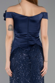 Robe de Soirée Longue Perlé Bleu Marine ABU5616