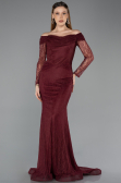 Robe de Soirée Longue Dantelle Rouge Bordeaux ABU5617