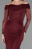 Robe de Soirée Longue Dantelle Rouge Bordeaux ABU5617