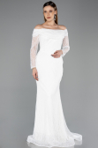 Robe de Soirée Longue Dantelle Blanc ABU5617