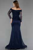 Robe de Soirée Longue Dantelle Bleu Marine ABU5617