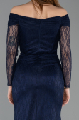 Robe de Soirée Longue Dantelle Bleu Marine ABU5617