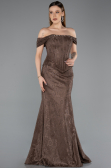 Robe de Soirée Longue Dantelle Brun clair ABU5609