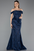 Robe de Soirée Longue Dantelle Bleu Marine ABU5609