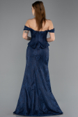 Robe de Soirée Longue Dantelle Bleu Marine ABU5609