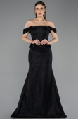 Robe de Soirée Longue Dantelle Noir ABU5609
