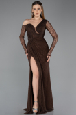 Robe de Soirée Longue Dantelle Brun ABU5618