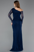 Robe de Soirée Longue Dantelle Bleu Marine ABU5618