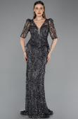 Robe de Soirée Longue Squameuse Anthracite ABU5621