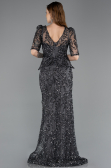 Robe de Soirée Longue Squameuse Anthracite ABU5621