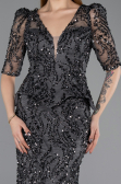 Robe de Soirée Longue Squameuse Anthracite ABU5621
