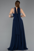 Robe de Soirée Longue Mousseline Bleu Marine ABU5619