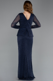 Robe de Soirée Longue Perlé Bleu Marine ABU5648