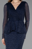 Robe de Soirée Longue Perlé Bleu Marine ABU5648