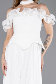 Robe de Soirée Midi Mousseline Blanc ABK2524