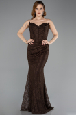 Robe de Soirée Longue Dantelle Brun ABU5587