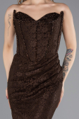 Robe de Soirée Longue Dantelle Brun ABU5587