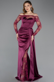 Robe Queue de Poisson Longue Satin Prune ABU5641