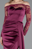 Robe Queue de Poisson Longue Satin Prune ABU5641