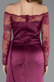 Robe Queue de Poisson Longue Satin Prune ABU5641