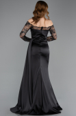 Robe Queue de Poisson Longue Satin Noir ABU5641