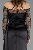 Robe Queue de Poisson Longue Satin Noir ABU5641