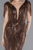 Robe de Soirée Longue Perlé Brun ABU5637
