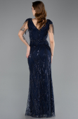Robe de Soirée Grande Taille Longue Perlé Bleu Marine ABU5336
