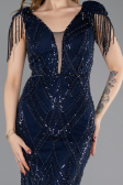 Robe de Soirée Grande Taille Longue Perlé Bleu Marine ABU5336
