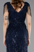 Robe de Soirée Grande Taille Longue Perlé Bleu Marine ABU5336