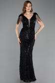 Robe de Soirée Grande Taille Longue Perlé Noir ABU5336