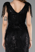 Robe de Soirée Grande Taille Longue Perlé Noir ABU5336