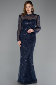 Robe De Soirée Grande Taille Longue Perlé Bleu Marine ABU5643