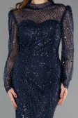 Robe De Soirée Grande Taille Longue Perlé Bleu Marine ABU5643