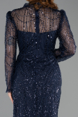 Robe De Soirée Grande Taille Longue Perlé Bleu Marine ABU5643