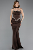 Robe Queue de Poisson Longue Satin Brun ABU5644