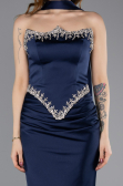 Robe Queue de Poisson Longue Satin Bleu Marine ABU5644