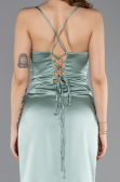 Robe de Soirée Longue Satin Turquoise ABU5646