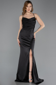 Robe de Soirée Longue Satin Noir ABU5646